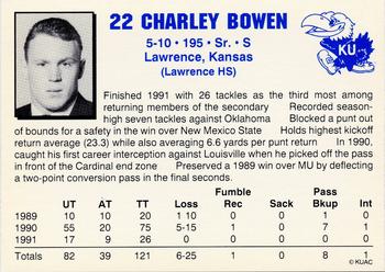 1992 Kansas Jayhawks #NNO Charley Bowen Back