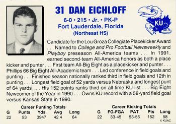 1992 Kansas Jayhawks #NNO Dan Eichloff Back