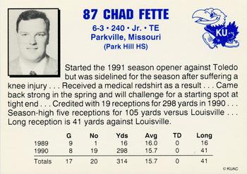 1992 Kansas Jayhawks #NNO Chad Fette Back