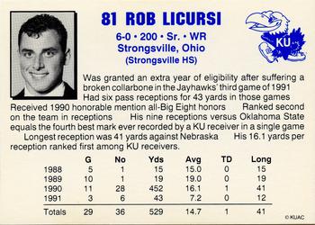 1992 Kansas Jayhawks #NNO Rob Licursi Back
