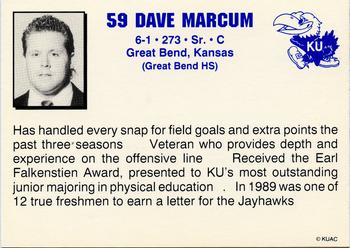 1992 Kansas Jayhawks #NNO Dave Marcum Back