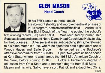 1992 Kansas Jayhawks #NNO Glen Mason Back