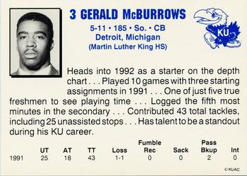 1992 Kansas Jayhawks #NNO Gerald McBurrows Back