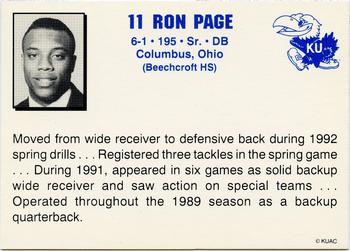 1992 Kansas Jayhawks #NNO Ron Page Back