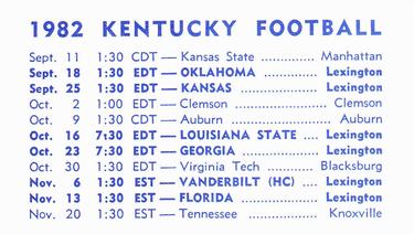 1982 Kentucky Wildcats Schedules #NNO Rod Francis Back