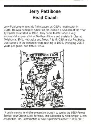 1995 Oregon State Beavers Smokey #NNO Jerry Pettibone Back