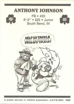 1988 Notre Dame Fighting Irish Smokey #NNO Anthony Johnson Back
