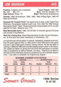1988 Oklahoma Sooners Greats #8 Jim Grisham Back