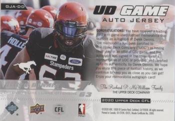 2020 Upper Deck CFL - Game Jersey Autograph #GJA-DD Derek Dennis Back