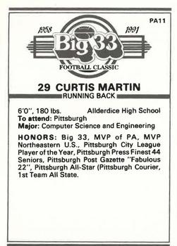 1991 Big 33 Pennsylvania High School #PA11 Curtis Martin Back
