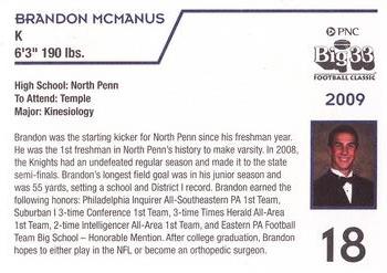 2009 Big 33 Pennsylvania High School #NNO Brandon McManus Back