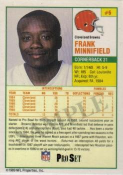 1988 Pro Set Test #6 Frank Minnifield Back