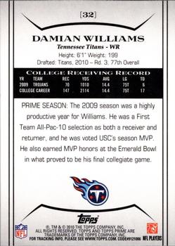 2010 Topps Prime #32 Damian Williams  Back