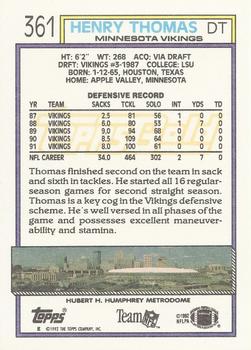 1992 Topps - Gold #361 Henry Thomas Back