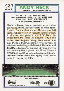 1992 Topps - Gold #237 Andy Heck Back