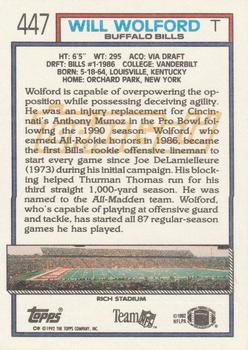 1992 Topps - Gold #447 Will Wolford Back