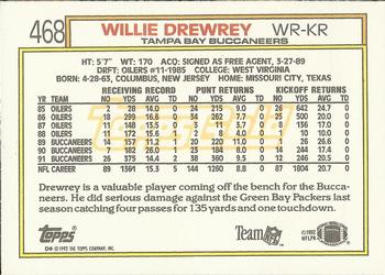 1992 Topps - Gold #468 Willie Drewrey Back