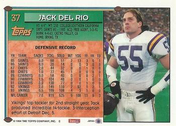 1994 Topps - Special Effects #37 Jack Del Rio Back