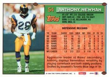 1994 Topps - Special Effects #54 Anthony Newman Back