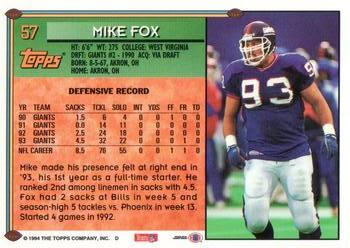 1994 Topps - Special Effects #57 Mike Fox Back