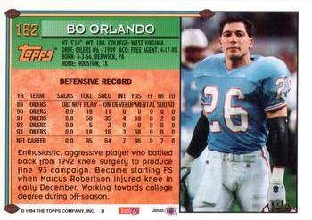 1994 Topps - Special Effects #182 Bo Orlando Back