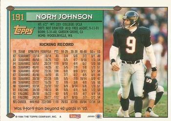 1994 Topps - Special Effects #191 Norm Johnson Back