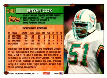 1994 Topps - Special Effects #348 Bryan Cox Back