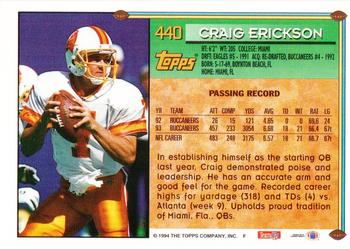 1994 Topps - Special Effects #440 Craig Erickson Back