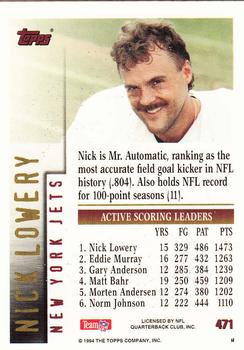 1994 Topps - Special Effects #471 Nick Lowery Back