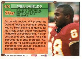 1994 Topps - Special Effects #478 Will Shields Back
