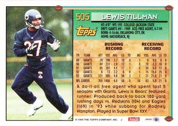 1994 Topps - Special Effects #505 Lewis Tillman Back