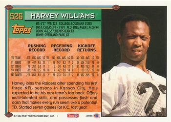 1994 Topps - Special Effects #526 Harvey Williams Back