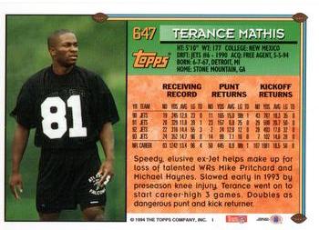 1994 Topps - Special Effects #647 Terance Mathis Back
