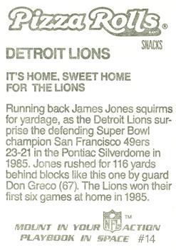 1986 Jeno's Pizza Rolls NFL Action Stickers #14 It's Home, Sweet Home for the Lions Back