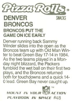1986 Jeno's Pizza Rolls NFL Action Stickers #48 Broncos Put the Game on Ice Early Back