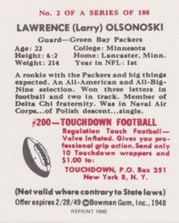 1990 1948 Bowman (Reprint) #2 Larry Olsonoski Back