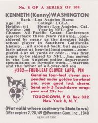 1990 1948 Bowman (Reprint) #8 Kenny Washington Back