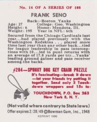 1990 1948 Bowman (Reprint) #14 Frank Seno Back