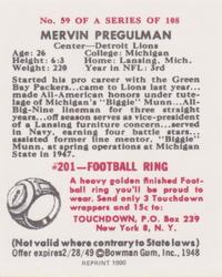 1990 1948 Bowman (Reprint) #59 Mervin Pregulman Back