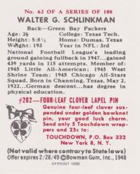 1990 1948 Bowman (Reprint) #62 Walt Schlinkman Back