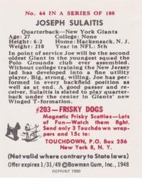 1990 1948 Bowman (Reprint) #64 Joe Sulaitis Back