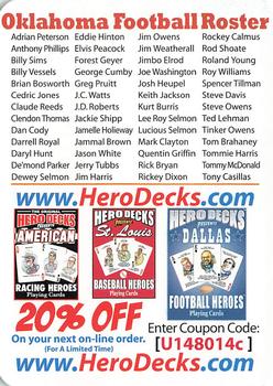 2009 Hero Decks Oklahoma Sooners Football Heroes Playing Cards #NNO Checklist Front
