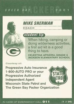 2001 Green Bay Packers Police - Progressive Auto Insurance & Wisconsin State Patrol #1 Mike Sherman Back