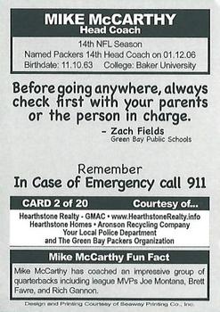 2006 Green Bay Packers Police - Hearthstone Homes, Aronson Recycling Company #2 Mike McCarthy Back