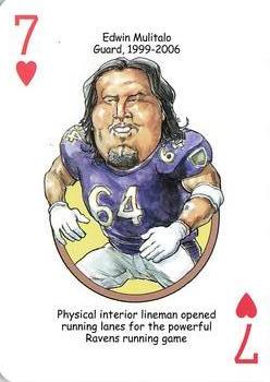 2013 Hero Decks Baltimore Colts & Ravens Football Heroes Playing Cards #7♥ Edwin Mulitalo Front