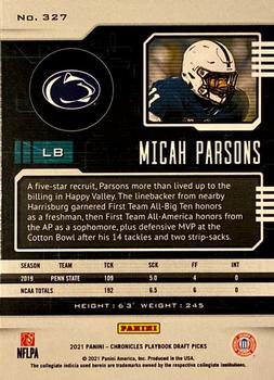 2021 Panini Chronicles Draft Picks #327 Micah Parsons Back