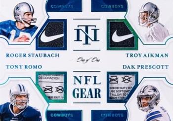 2020 Panini National Treasures - NFL Gear Quad Materials Laundry Tag Brand Logo #QM-DA Dak Prescott / Roger Staubach / Tony Romo / Troy Aikman Front