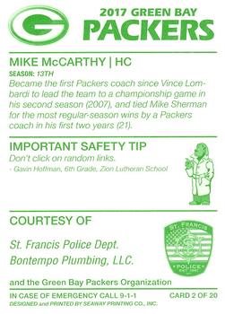 2017 Green Bay Packers Police - St. Francis Police Department #2 Mike McCarthy Back
