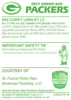 2017 Green Bay Packers Police - St. Francis Police Department #9 Corey Linsley Back