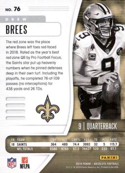 2019 Panini Absolute - Retail #76 Drew Brees Back